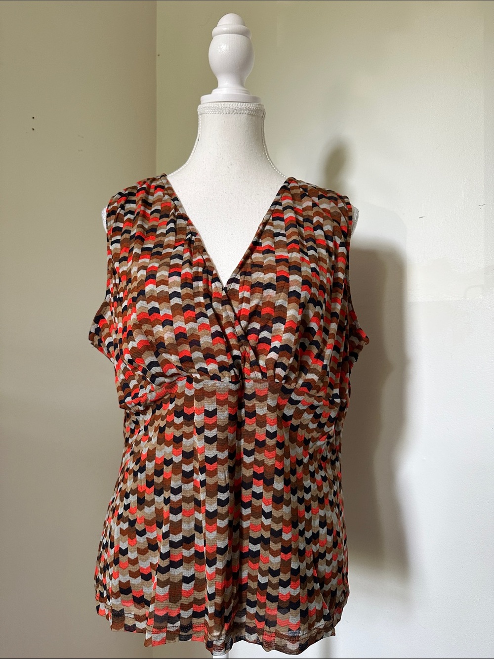 UNBRANDED Retro Disco Colourful Geometric Vneck Faux Wrap Sleeveless Top